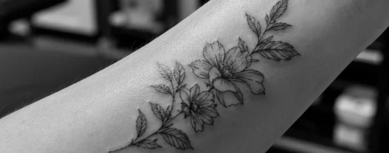 Antebrazo con enrojecimiento alrededor de un tatuaje, señal de alergia a la tinta